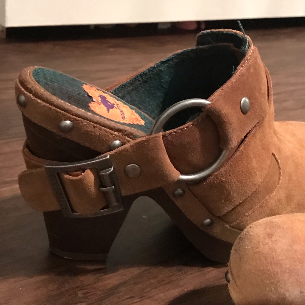 Suede studded mules